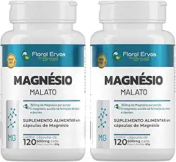 KIT C/2 Un Magnésio Malato 600 mg – 120 Cápsulas | Floral Ervas do Brasil | Auxilia no Funcionamento Muscular, Neuromuscular e Metabolismo Energético