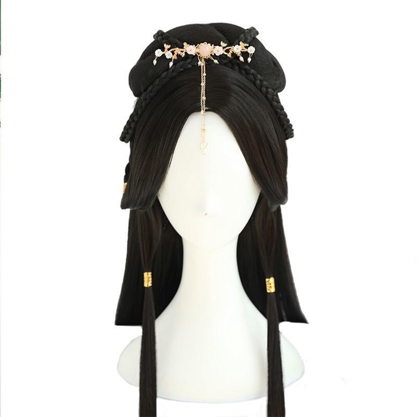 Perruque Hanfu femmes avec longue chevelure noire droite et lisse, haute densité pour cosplay