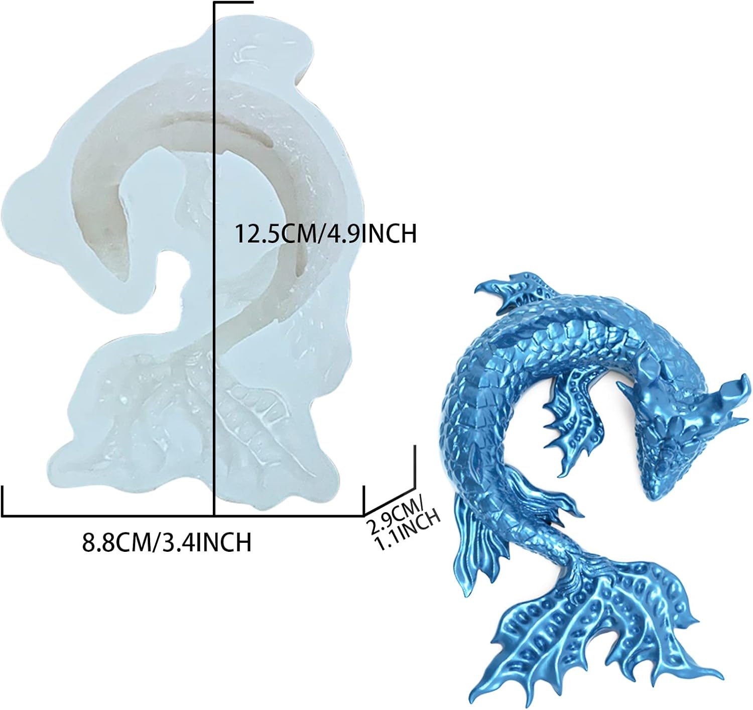 Water Dragon 3D Epoxy Resin Silicone Mold for Fondant Sugar Craft, Cake Topper Decorating, Polymer Clay, Plaster