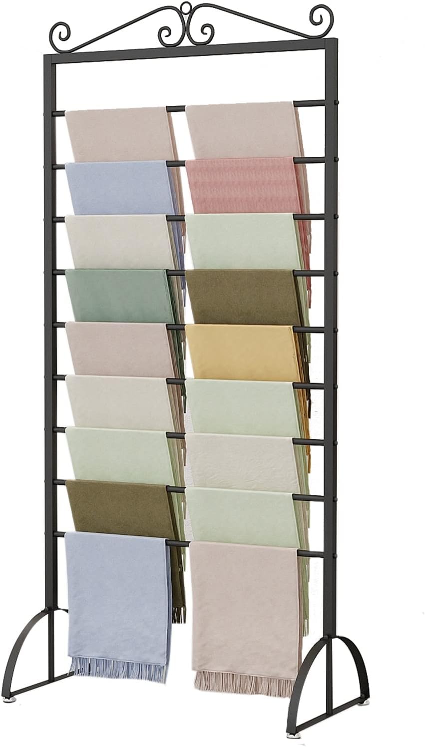 Craft Room Ribbon Storage Organizer Rack Freestanding Metal Scarf Display Stand Rack, Heavy Duty Metal Multi-Purpose Storgage Organizers Holder for Wrapping Paper/Ribbons/Towel ( Color : Black , Size