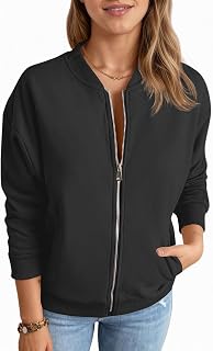Fisoew Womens Zip Up Long Sleeve Sweatshirt Jacket Casual Loose Coats With Pockets