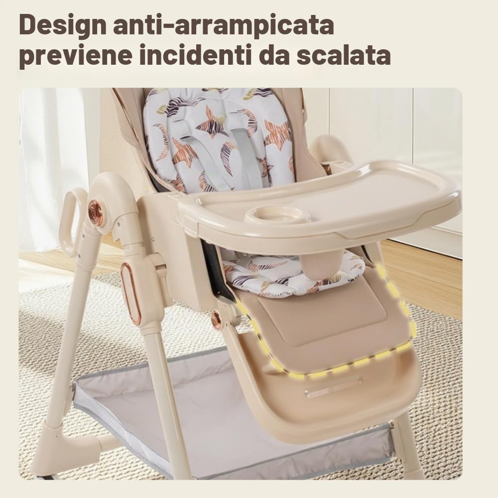 Seggiolone convertibile pieghevole per neonati e bambini,cachi | Diverse posizioni di reclinazione, superficie liscia semplice da lavare