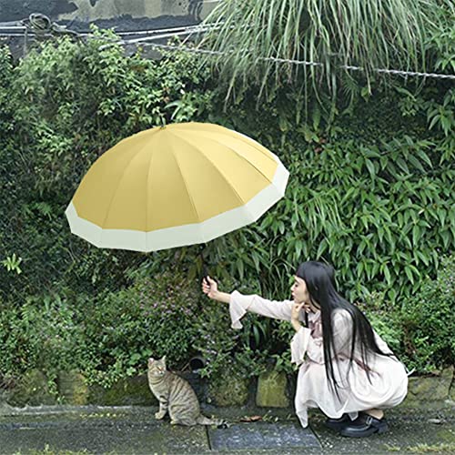 Dlin Stick Umbrella Women Windproof, 16K Ribs Stylish Automatic Open Large Umbrella With Hook Handle Umbrellas For Rain (Yellow) #TOP5