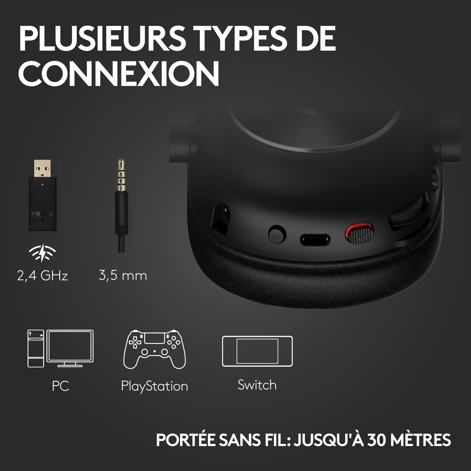 Logitech G Pro X 2 Lightspeed Casque audio bluetooth, micro-casque détachable, enceinte graphène 50 mm, DTS:X 2.0—7.1 Surround, Bluetooth/USB/3,5 mm Aux, PC, PS5, PS4, Nintendo Switch - Noir