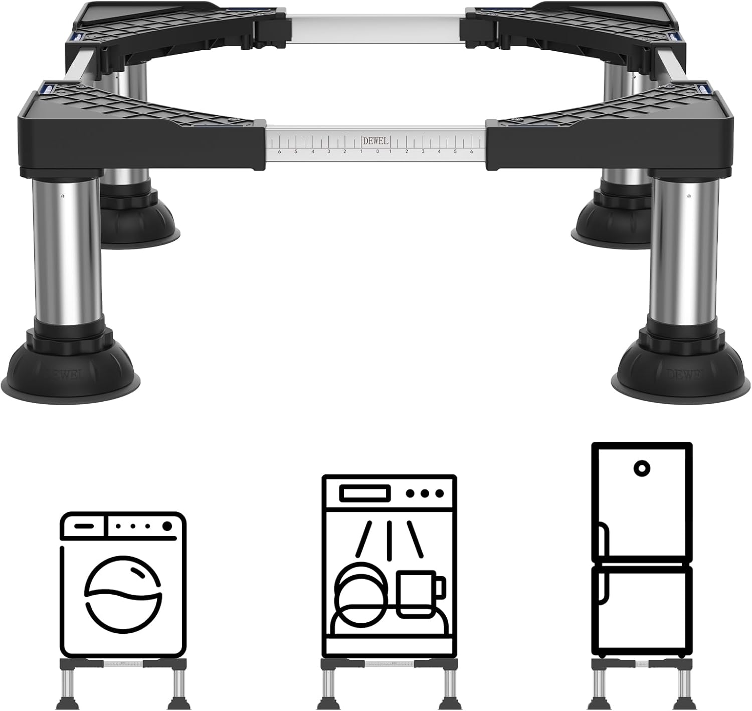 SEISSO Mini Fridge Stand 4 Strong Feet Adjust Height 7.9″-9.1″. Adjustable Universal Washing Machine Pedestal Stand, Load Capacity 661LB. Washer Refrigerator Stand Laundry Pedestal for Home Appliance 17.7″-25.6″