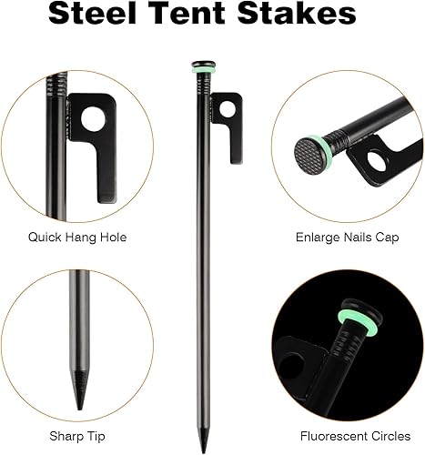 Miniatura 2 de Juego de estacas resistentes y martillo, con removedor de estacas de tienda de campaña de 12 pulgadas + clavijas de acero de 10 pulgadas + bolsa de