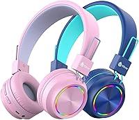 Vista 8 de iClever BTH03 - Auriculares Bluetooth para niños, volumen seguro, luces LED coloridas, tiempo de reproducción de 25 horas, micrófono de sonido