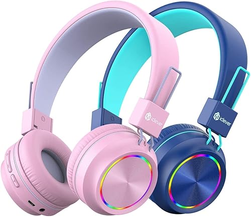 Miniatura 8 de iClever BTH03 - Auriculares Bluetooth para niños, volumen seguro, luces LED coloridas, tiempo de reproducción de 25 horas, micrófono de sonido