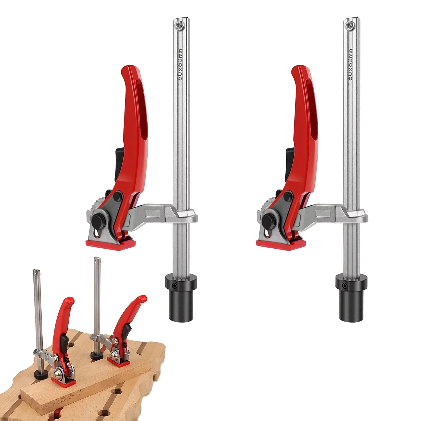 Dispositivo De Sujeción De 16 mm, 2 Piezas ø16 Dispositivo De Sujeción Para Mesa De Soldadura, Liberación Rápida Con Capacidad De 160 mm Y Profundidad De Garganta De 60 mm Para Amolar, Cortar