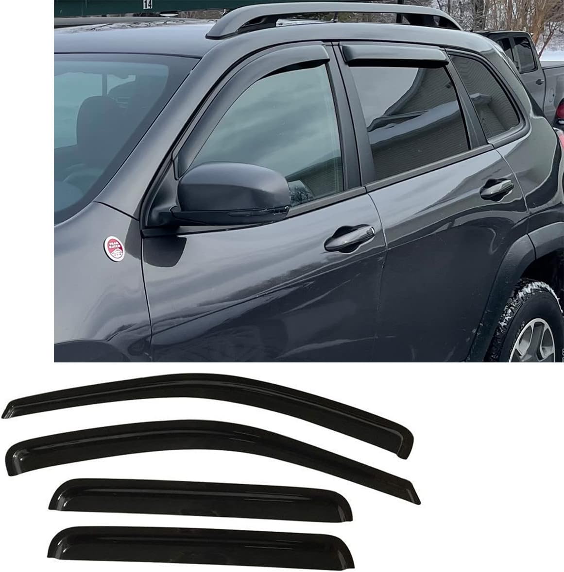 94981 Side Window Wind Vent Deflector fit for 2014-2022 Jeep Cherokee, 4pcs Out-Channel Tape-On Rain Guards Set, Dark Smoke Nice Window Visor Exterior Car Accessories