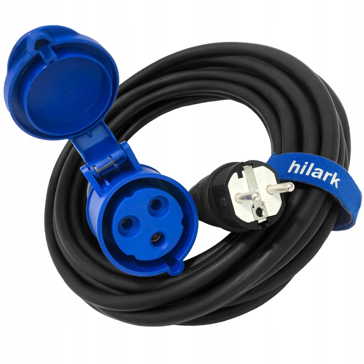 Hilark Cable Tech Extensión eléctrica H07RN-F 3g2,5 mm (3x2,5 mm), enchufe industrial CEE enchufe de 3 pines, adaptador para camping, caravana, barco, astillero (15 metros, azul, negro)