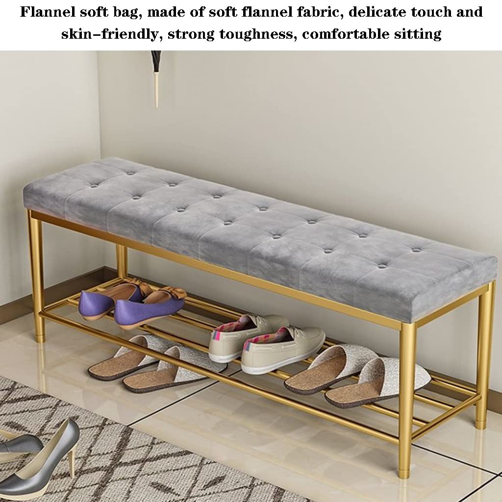EsEntL 2-stufige Schuhregal-Bank, Aufbewahrungs-Eingangsbank mit Netzregalen, Metallsitz, Schuhregal-Bank für Flur, Wohnzimmer, Schrank, Schlafzimmer (Farbe: Grau, Größe: 120 x 20 x 45 cm)