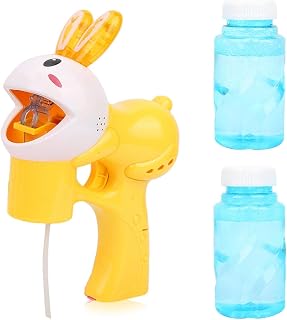 Summer ToOutdoors Activity.(Yellow), Electric Rabbit Bubble Bubble Guns with 2 Bottles Bubble Refill Solution for Kid un Automatic Bubbles Machine with Sound & Music for Bubble Blaster Party Favors,
