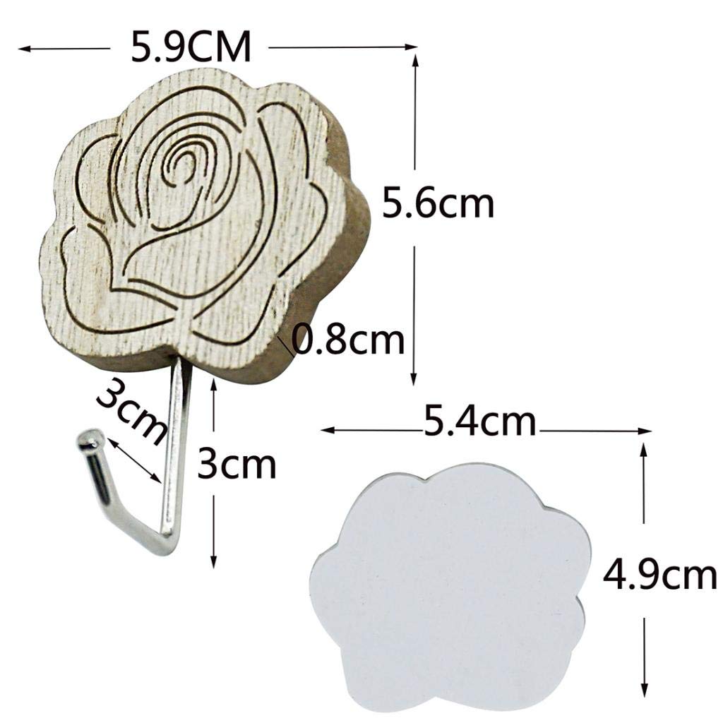 Gancio Adesivo Decorativo In Legno LOVIVER - Stile Vintage A Forma Di Rosa, Per Parete, 8,6x6 Cm