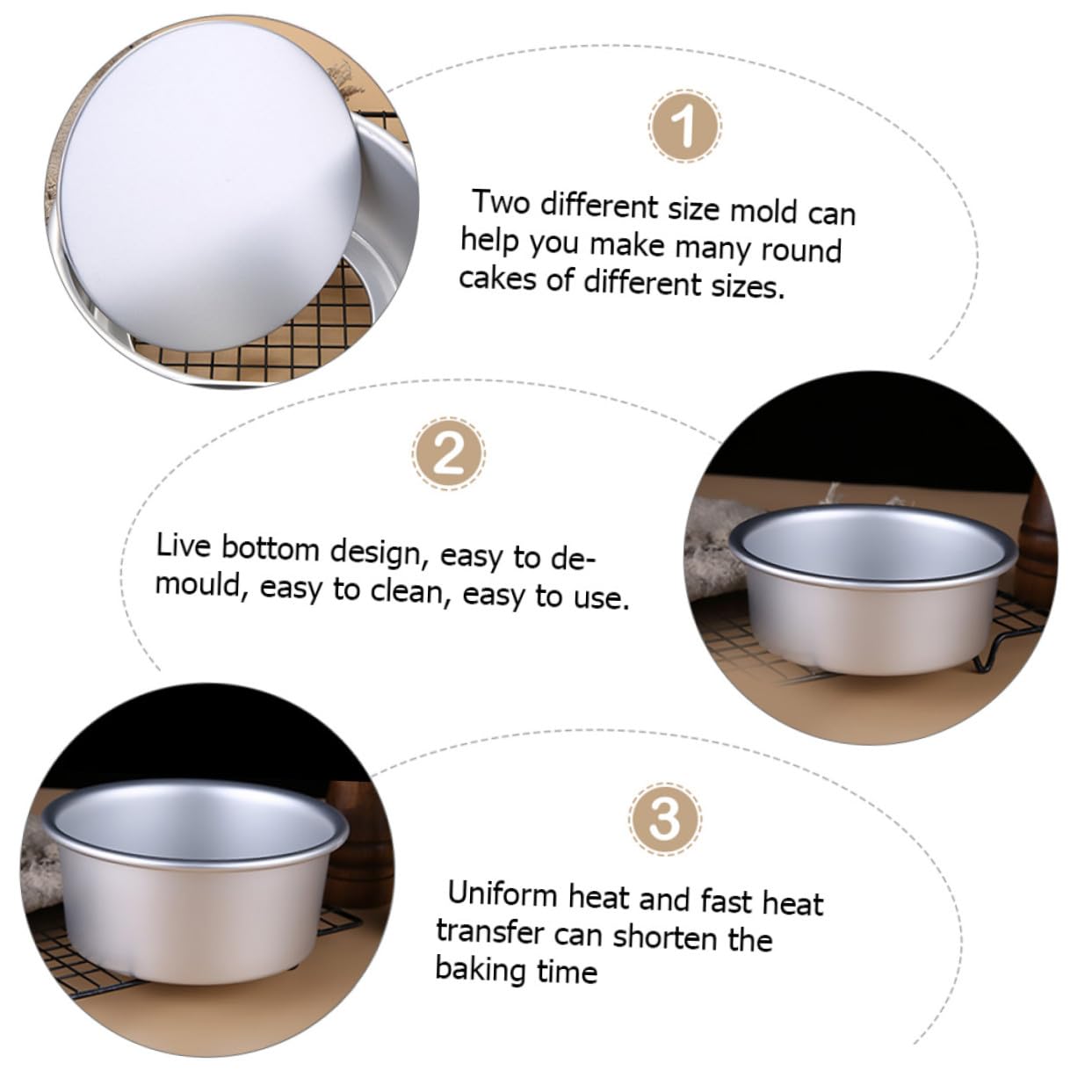 Molde Redondo para Pastel Antiadherente Aluminio y Diseño Desmontable Fácil de Limpiar para Repostería DIY