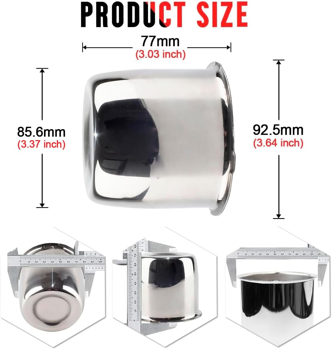 Rtrhinotuning Stainless Steel Push Through Center Caps 3.31" for Trailer Truck Rv Wheel Rims Chrome Trailer Hub Cap 3.03" Hight 4 PCS Wheel Center Caps