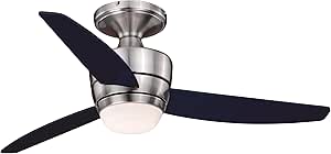 VAXCEL Adrian 44 in. Satin Nickel Indoor Low Profile Flush Mount Contemporary Ceiling Fan with Black Blades, Dimmable Integrated LED Light Kit and Remote Control, 6 Speeds, Energy Efficient DC Motor