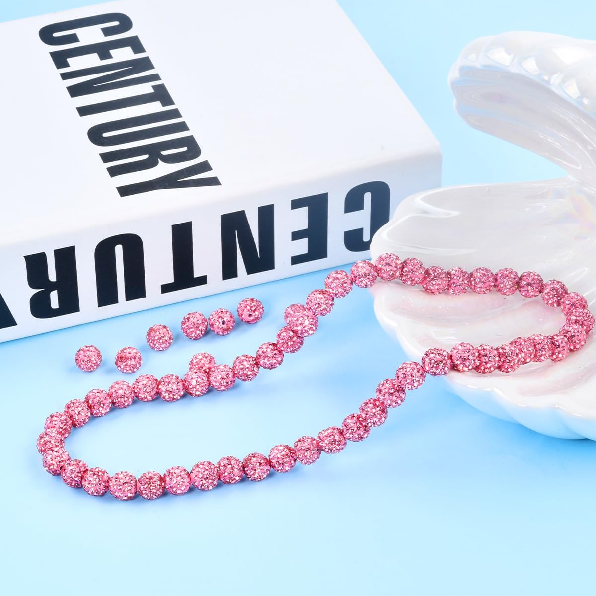 100pcs 10mm Rhinestone Clay Beads for Crafting - Ice Collection Baseball Bling Style, Round Shamballa Disco Ball Design, Fancy Sparkle for DIY Jewelry Making Christmas Decorations(Champagne Pink)