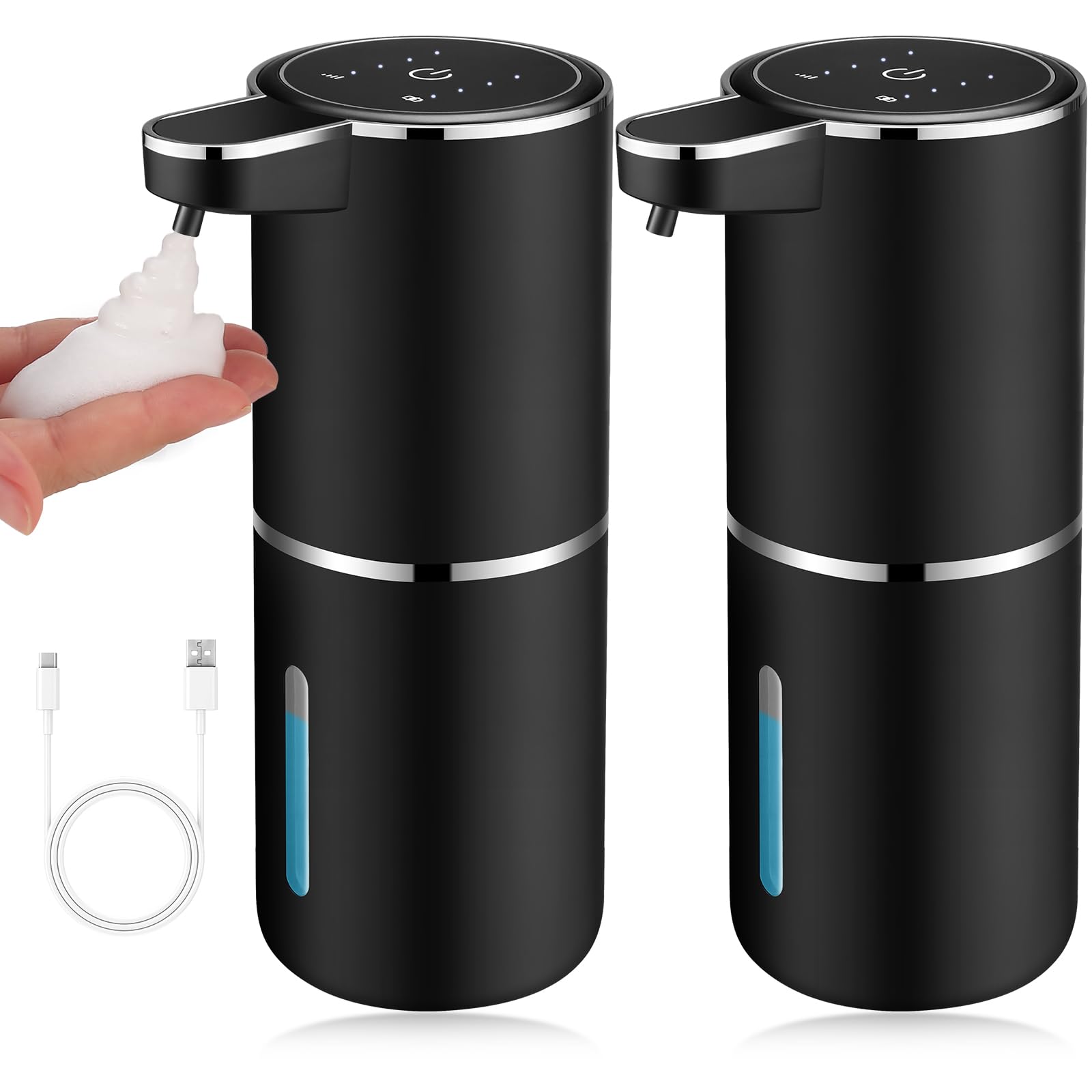 2 Pack Automatic Soap Dispensers,13.4oz/380ml USB Touchless Automatic Foaming Soap Dispenser,Rechargeabled Wall Mounted Smart Soap Dispenser for Bathroom Kitchen Dish Soap(Black)