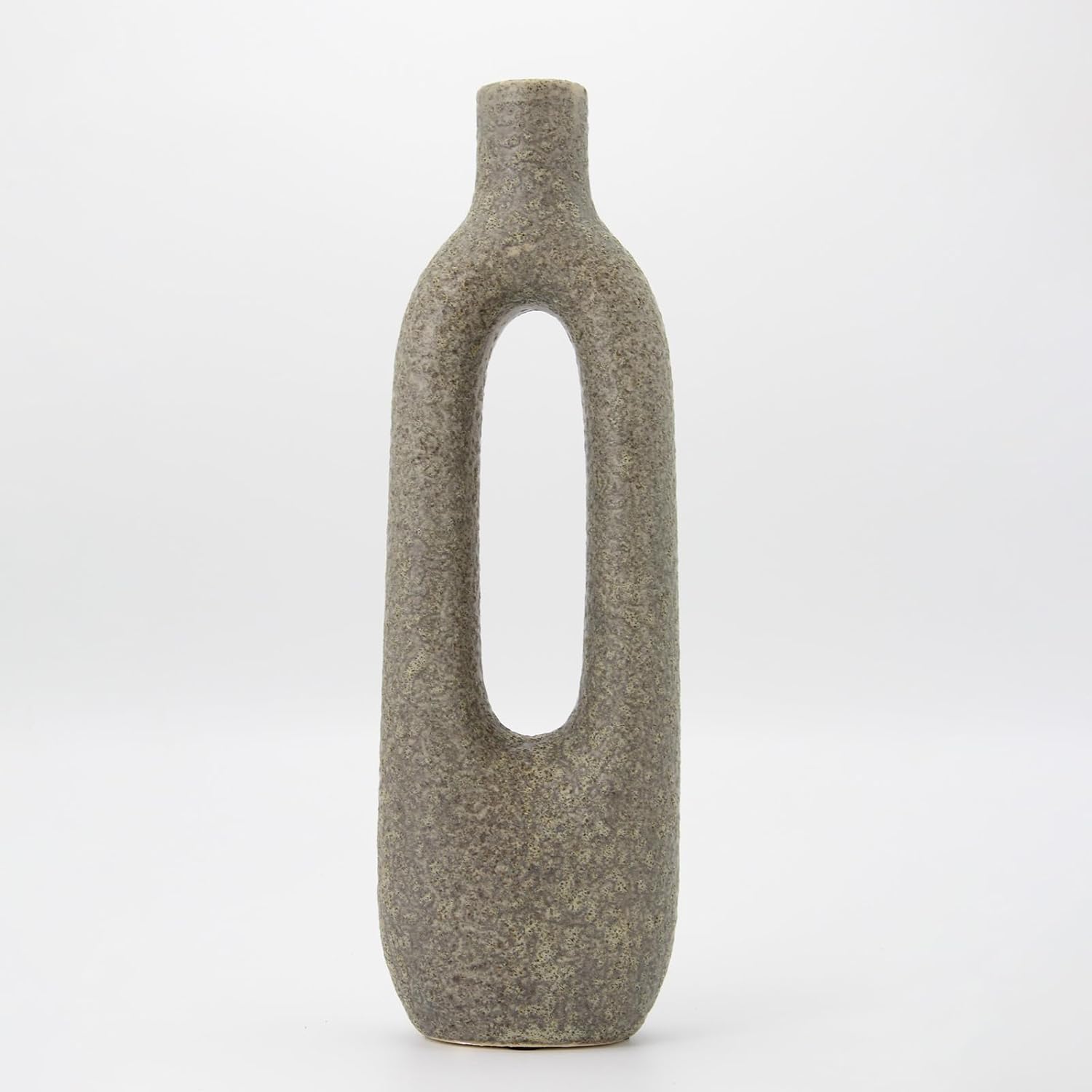 Ceramic Flower Vase Home Decor, 12" Modern Farmhouse Decor, Rustic Small Vase for Centerpieces, Pampas Grass Bud Vases for Living Room Kitchen Office Decorations (Green)