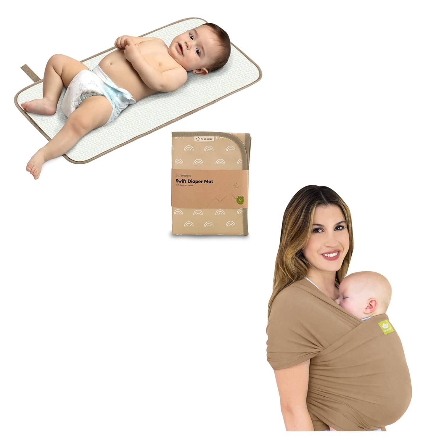 KeaBabies Portable Diaper Changing Pad and Baby Wrap Carrier - Waterproof Foldable Baby Changing Mat - All in 1 Original Breathable Baby Sling - Travel Diaper Change Mat - Lightweight,Hands Free Baby