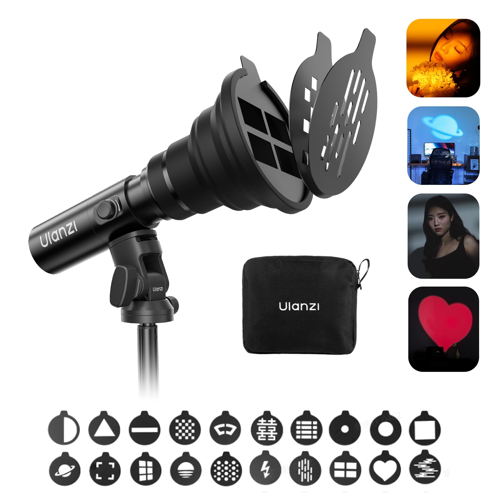 ULANZI LM01 - Torcia fotografica RGB, 7500 mAh, 4 colori, portatile, con 20 filtri di luce, luce di riempimento zoomabile portatile per registrazione video, foto, tramonto, creazione di contenuti