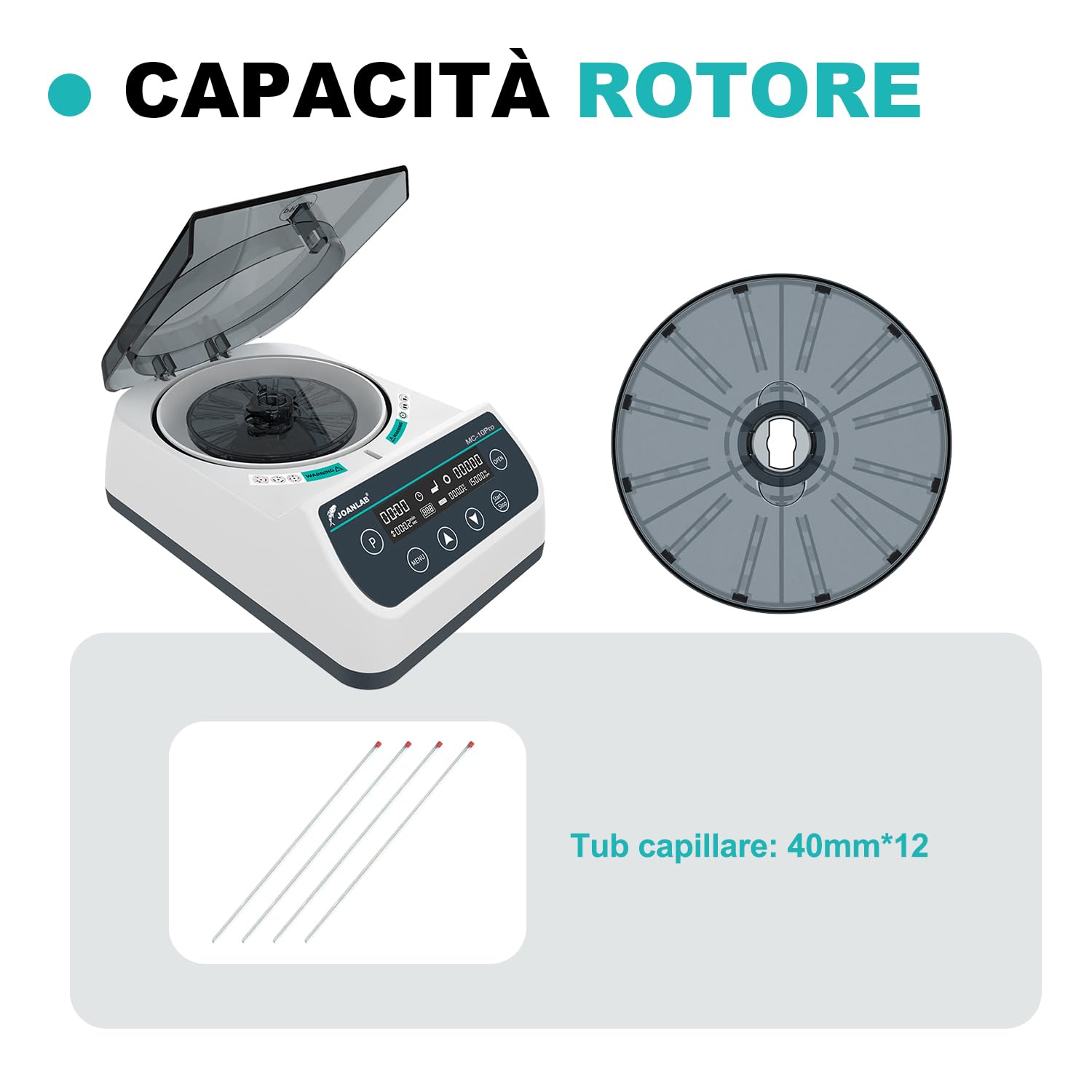 JOANLAB Microcentrifuga ad Alta Velocità 10000 RPM, Display LCD - con Rotore Micro (40mm, Φ1.5mm) e Rotore per Tubi 0,2/0,5/1,5/2ml, per Laboratorio