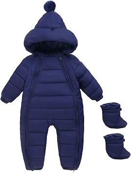 Baby Snowsuit Newborn Winter Unisex Jumpsuit Infant Hooded Double Zipper Romper Girls Boys Warm Outwear