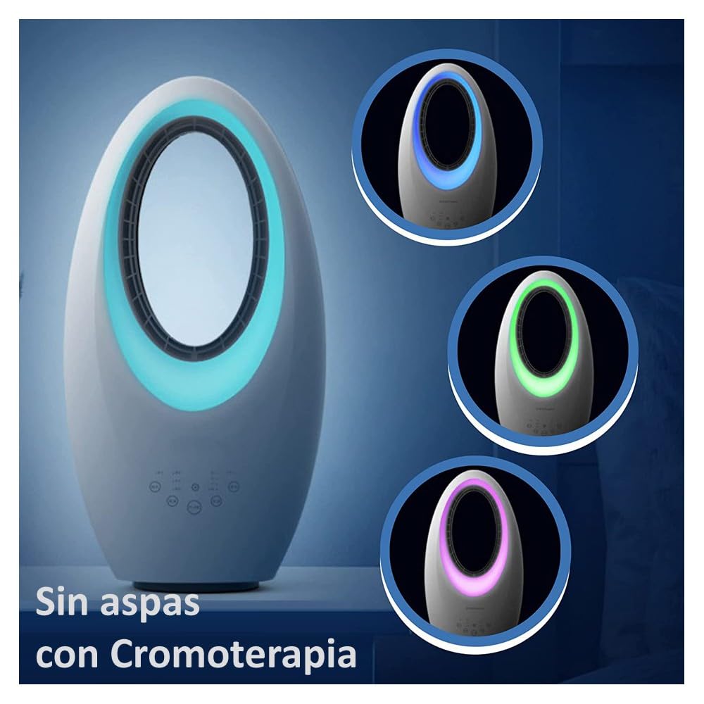 Ventilador Sin Aspas Cromoterapia Colour, Ventilador Air con Color Cromoterapia, Climatizador de Aspas