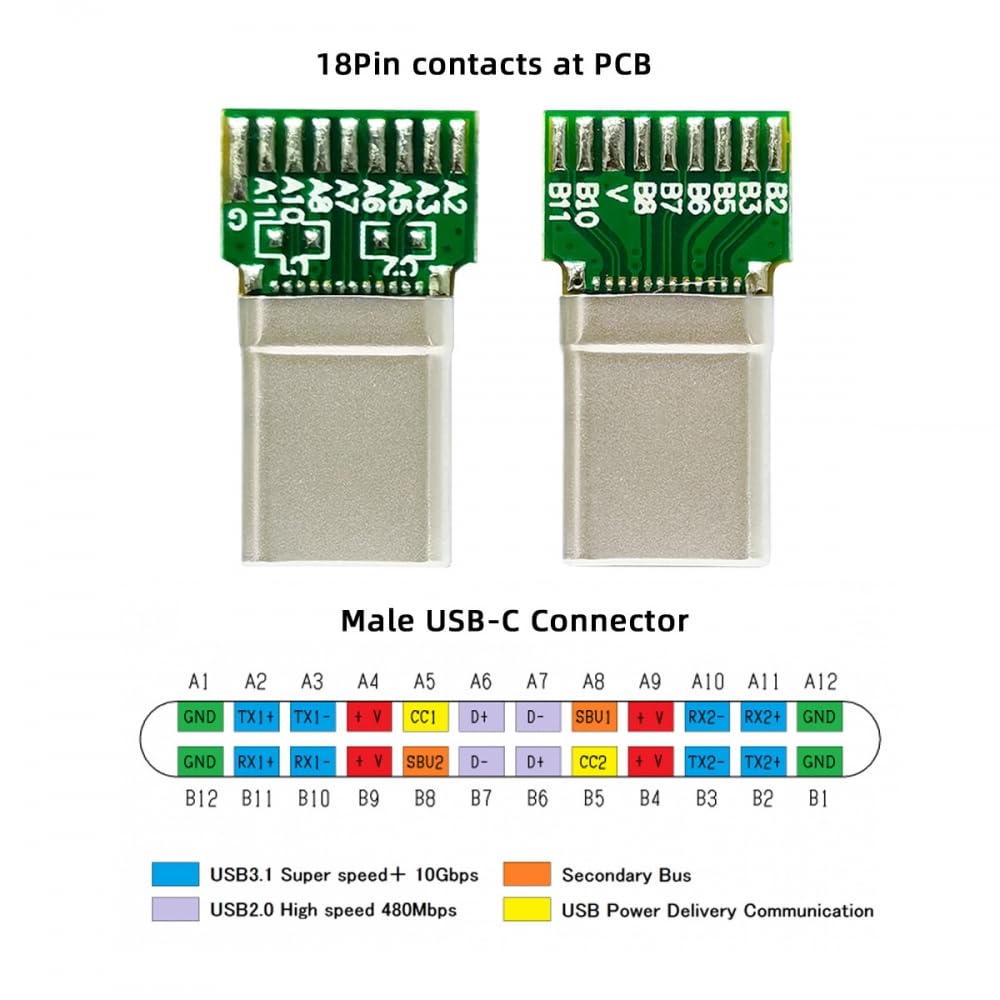 CY Connector 2pcs/lot OEM DIY USB-C USB 3.1 Type-C Male & Female Plug Socket Connector Solder Type with PCB - Image 4