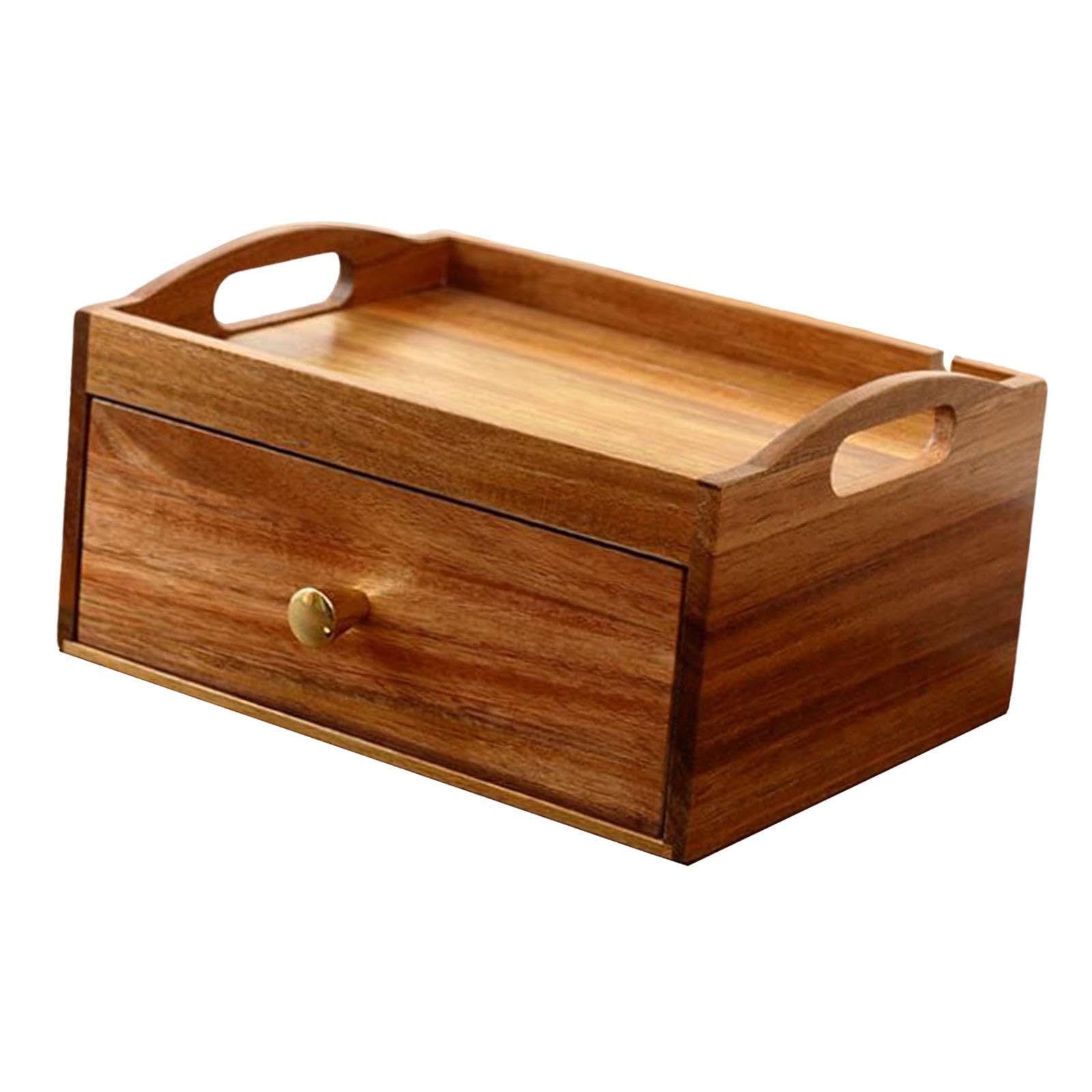 Cajón Organizador de Bolsitas de Té de Madera con Compartimentos, Caja Contenedora Navideña