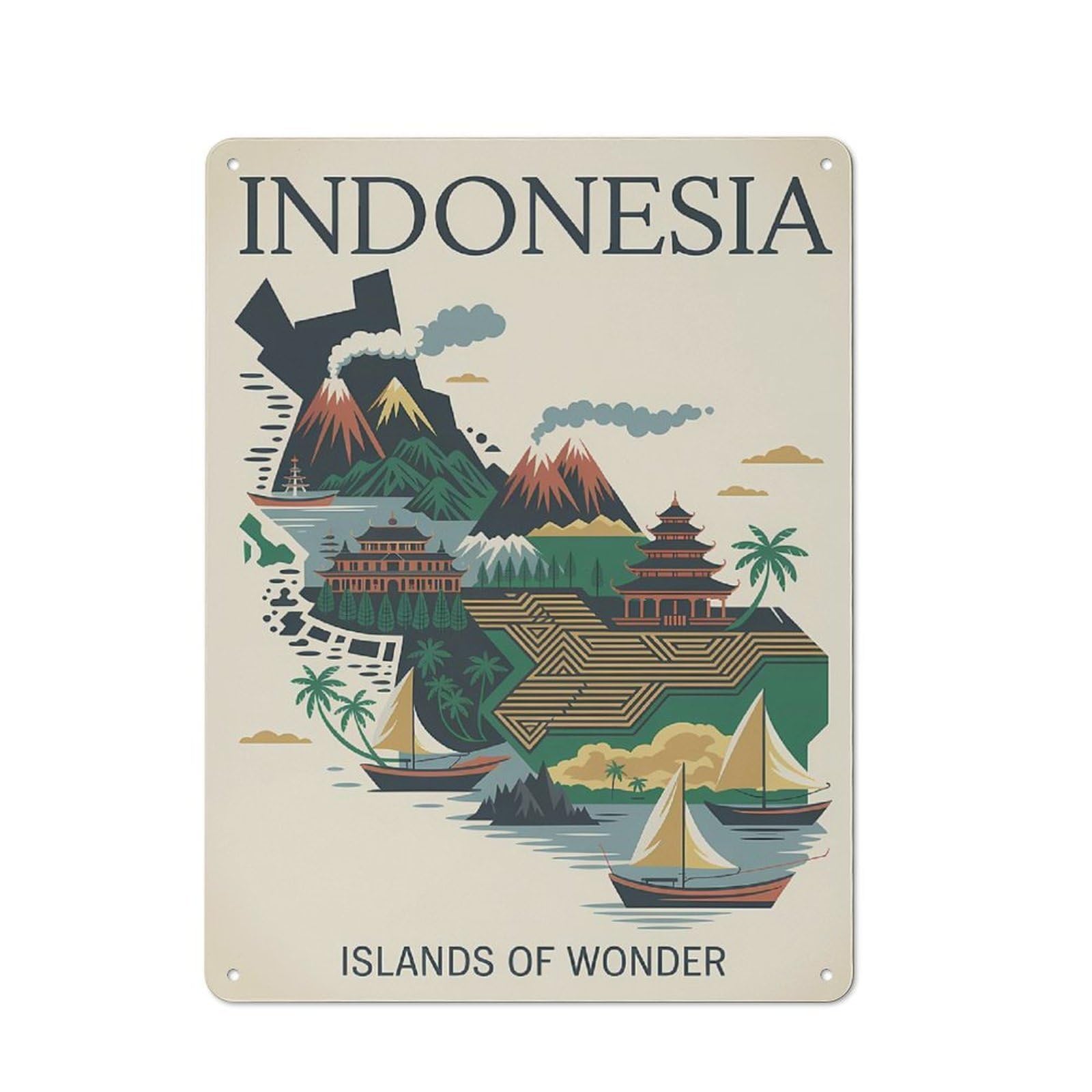 Junmoney Style-2 Indonesia Islands Of Wonder Travel (2) Rustic Printed Metal Sign 40X30cm For Garage Or Workshop, For Garage, Workshop And Man Cave Decoration