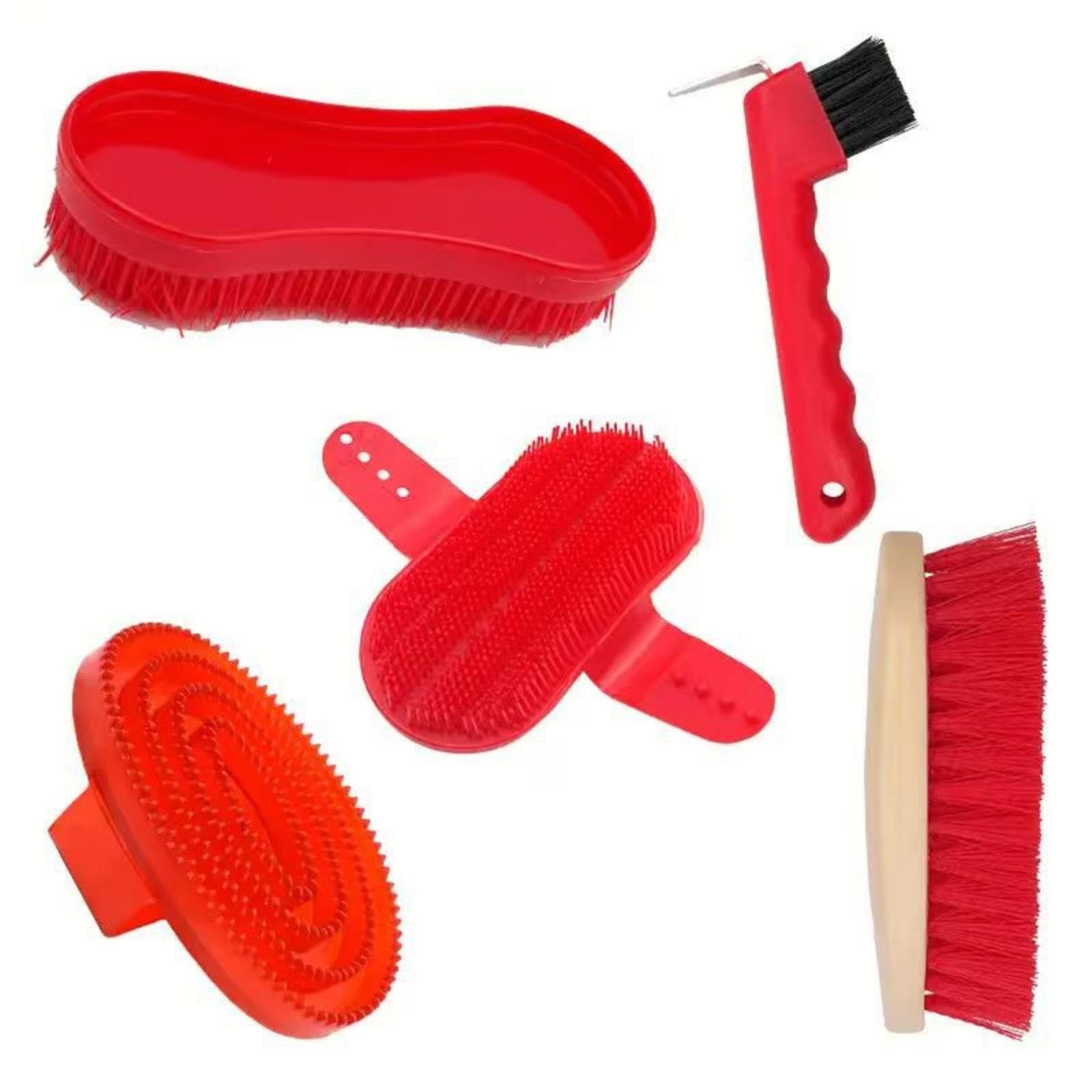 5 Pieces Horse Grooming Kit with Hoof Pick Ergonomic Horse Brush Set Stiff-Filament for Riders, Trainers, Stable, Barn Red-image-9