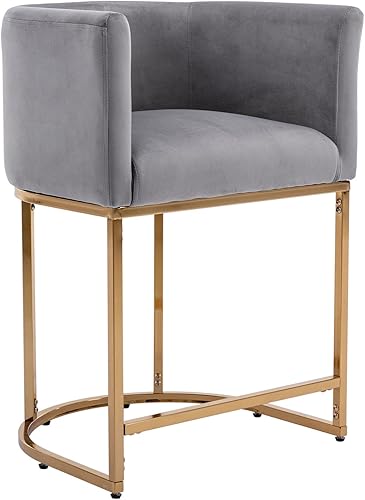 Miniatura 1 de VESCASA Taburete de bar de terciopelo de 24 pulgadas de alto con respaldo de barril y brazos, cojín de asiento tapizado de 4.5 pulgadas de alto,