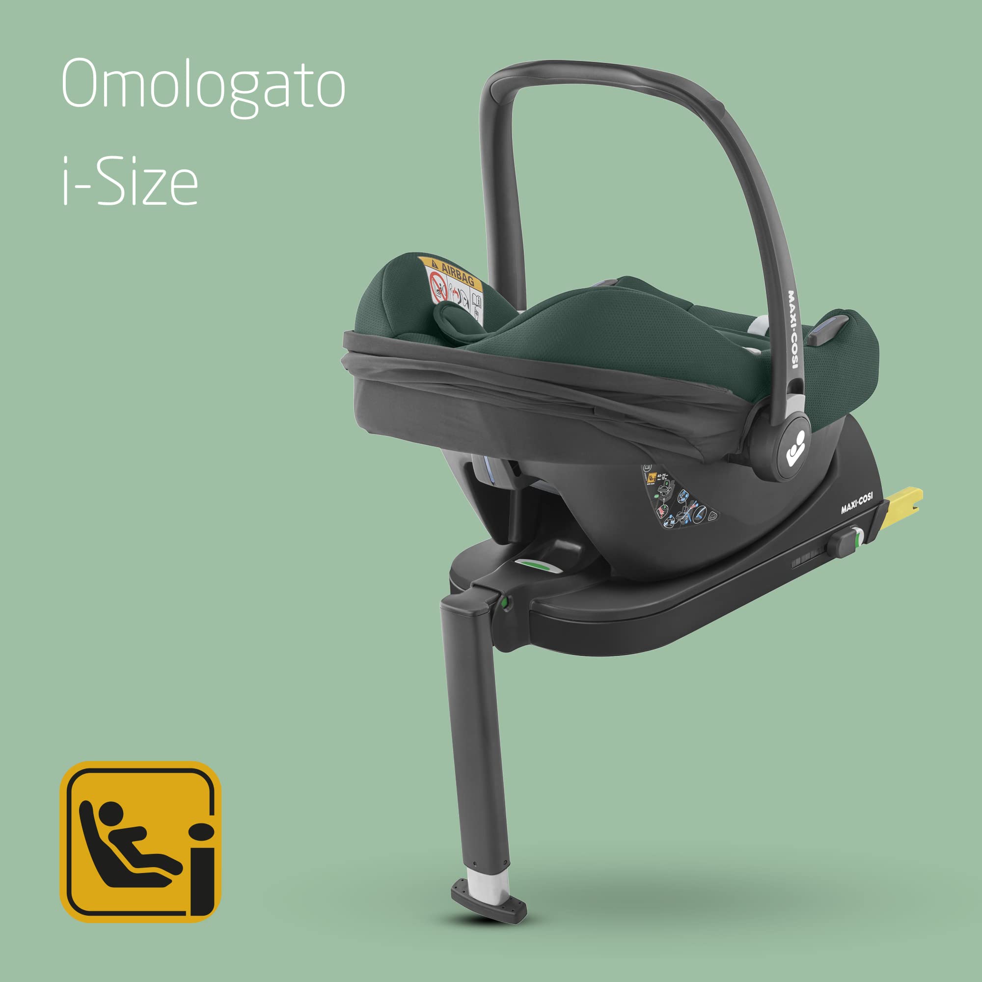 Maxi-Cosi CabrioFix i-Size, Seggiolino auto neonato, 0-12 mesi, 0-12 kg, Seggiolino auto Isofix leggero (3,2 kg), Capottina ampia, Seduta ultra imbottita, Riduttore Neonato, Essential Green