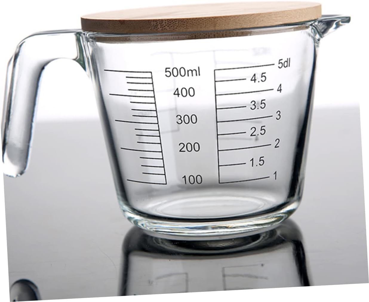 LABRIMP Glass Measuring Cup with Scale High Borosilicate Baking Tool for Accurate Measurements Capacity Microwave Safe with Wooden Lid for Kitchen Use