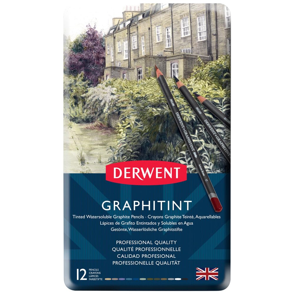 Derwent Graphıtınt Serisi Renkli Grafit Kalem Seti - 12 Renk Metal Kutu
