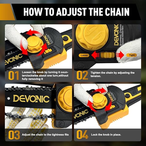 DEVONIC Mini Chainsaw Cordless,Portable Handheld Chain Saw Battery Powered with Safety Lock and Overload Protection for Wood Cutting, Tree Trimming,and Garden (Beushless 8Inch) by XGOLD - Image 7