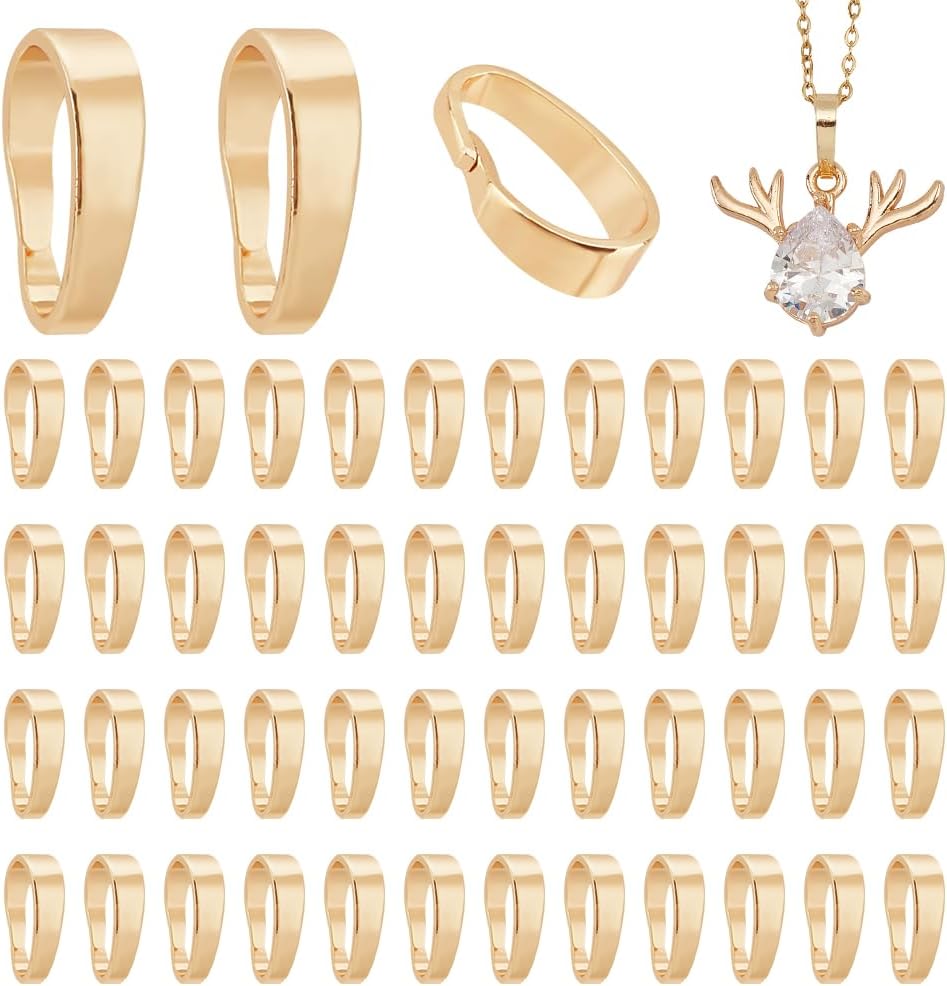 PH PandaHall 120pcs Pendant Clasp Connectors, 14K Gold Plated Brass Pinch Bails Necklace Charm Clasp Golden Jewelry Clasps Snap on Bails Pendant Bails for Necklaces Jewelry DIY Craft Making