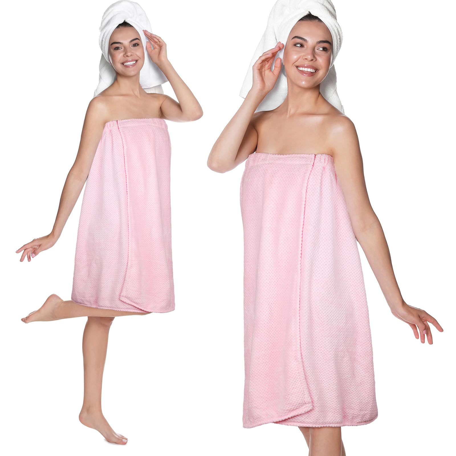 Tigeen 2 Pcs Towel Wrap for Women Lightweight Spa Robe with Adjustable Closure Elastic Top Soft Bathrobe Spa Wrap