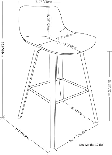 Miniatura 2 de SIMPLIHOME Randolph - Taburete moderno de mediados de siglo de madera curvada de 28 pulgadas (juego de 2) en piel sintética vegana gris piedra para