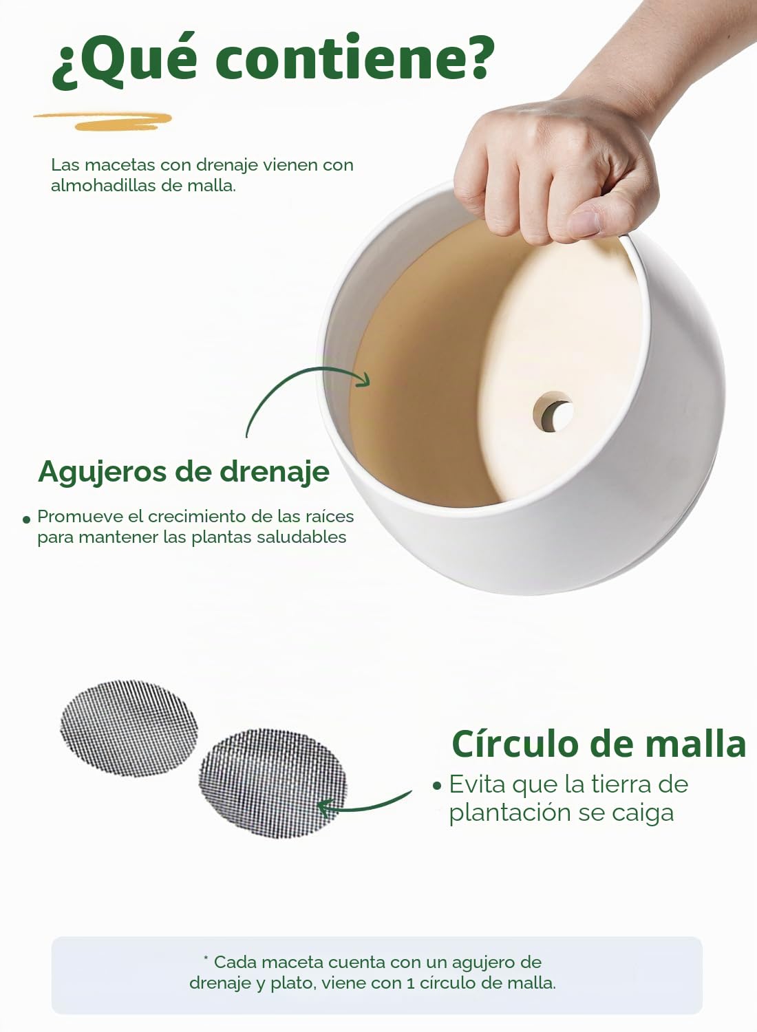 LE TAUCI Macetas, 10+12.5+16.5 cm Macetero, Juego de 3 Macetas de Cerámica con Agujero de Drenaje y Platillo, Macetas Decorativas Interior con Almohadilla de Malla, Regalos para Mamá, Blanco