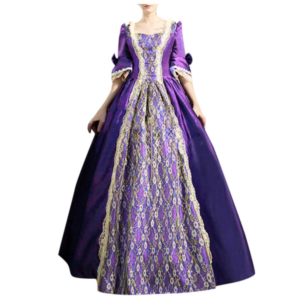 Generisch Heksenjurk voor dames, Halloween, gothic, maten S-5XL, middeleeuwse hekset, vintage jurk met trompetmouwen, Victoriaanse vampier, cosplay, carnavalskostuum, blauw #6, M