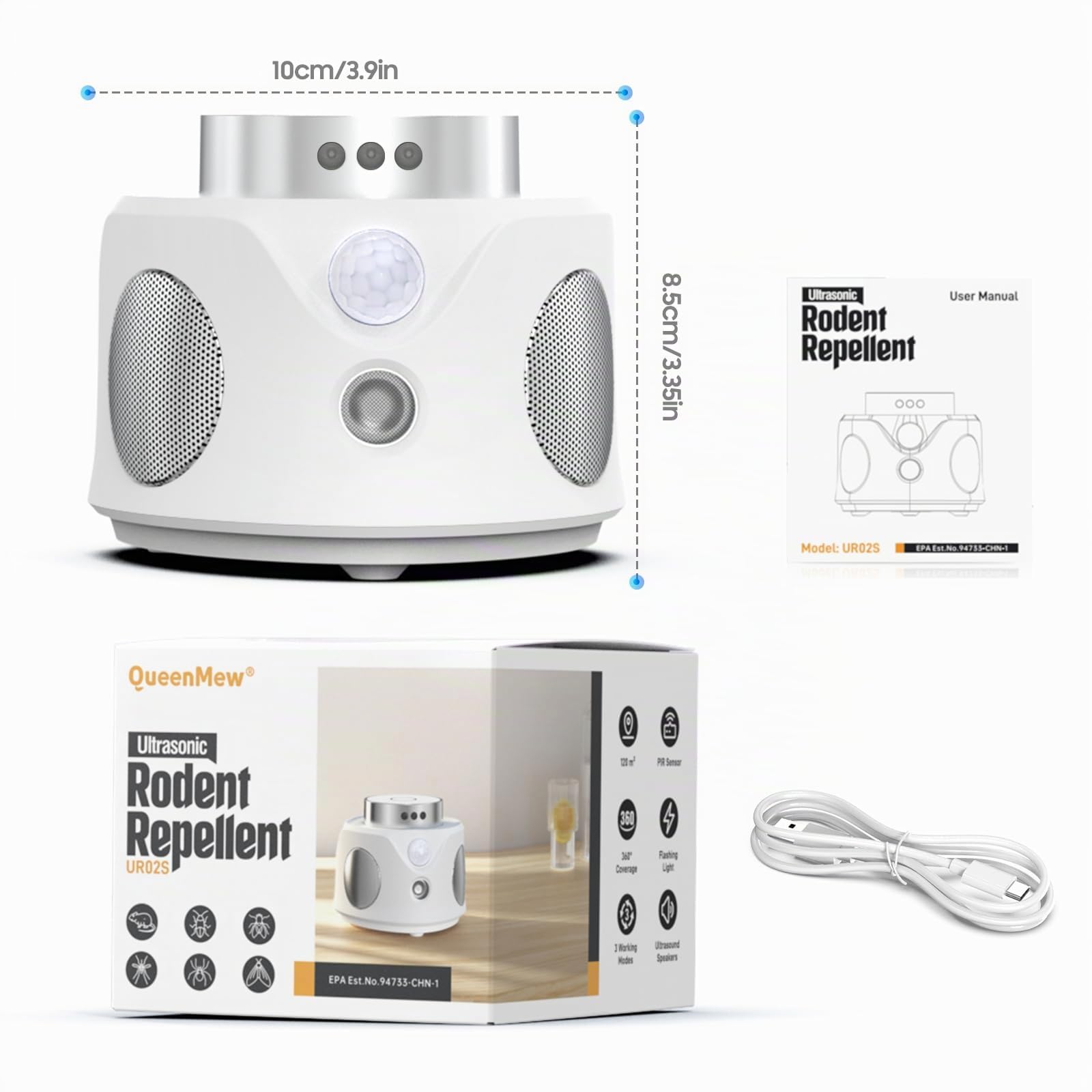 Ultrason Souris et Rats, Repulsif Souris Ultrasons 360° Anti Souris avec Lumière LED Appareil Ultrason pour Nuisible Rongeurs Plug in Répulsif Intérieur Dispositif Anti Nuisible Cafards pour Jardin