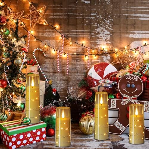 Image of Wondise Flameless Flickering Candles with Embedded Star String Remote and Timer Battery Operated Black Flickering LED Candles Pillar Candles for Christamas Home Decoration (9pack