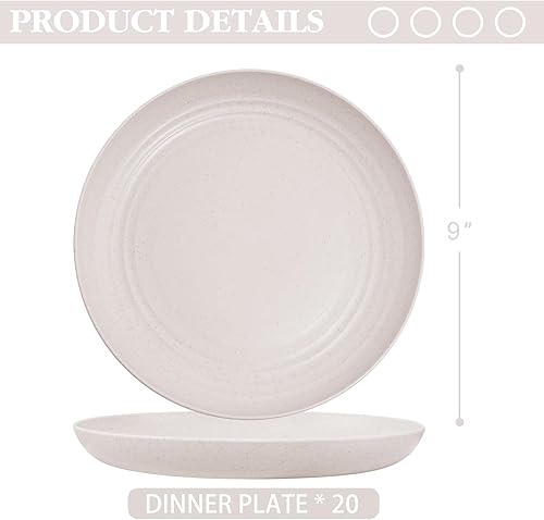 Miniatura 3 de LIYH - 20 platos de paja de trigo, platos llanos beige, platos reutilizables, aptos para microondas y lavavajillas, juego de platos irrompibles para