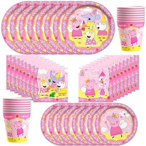 Treasures Gifted Princess Peppa Pig Birthday Party Supplies - Serves 24 Guests - Officially Licensed Peppa Pig Party Supplies - Peppa Pig Plates & Cups, Peppa Pig Napkins, Classic Peppa Pig Dinner Set