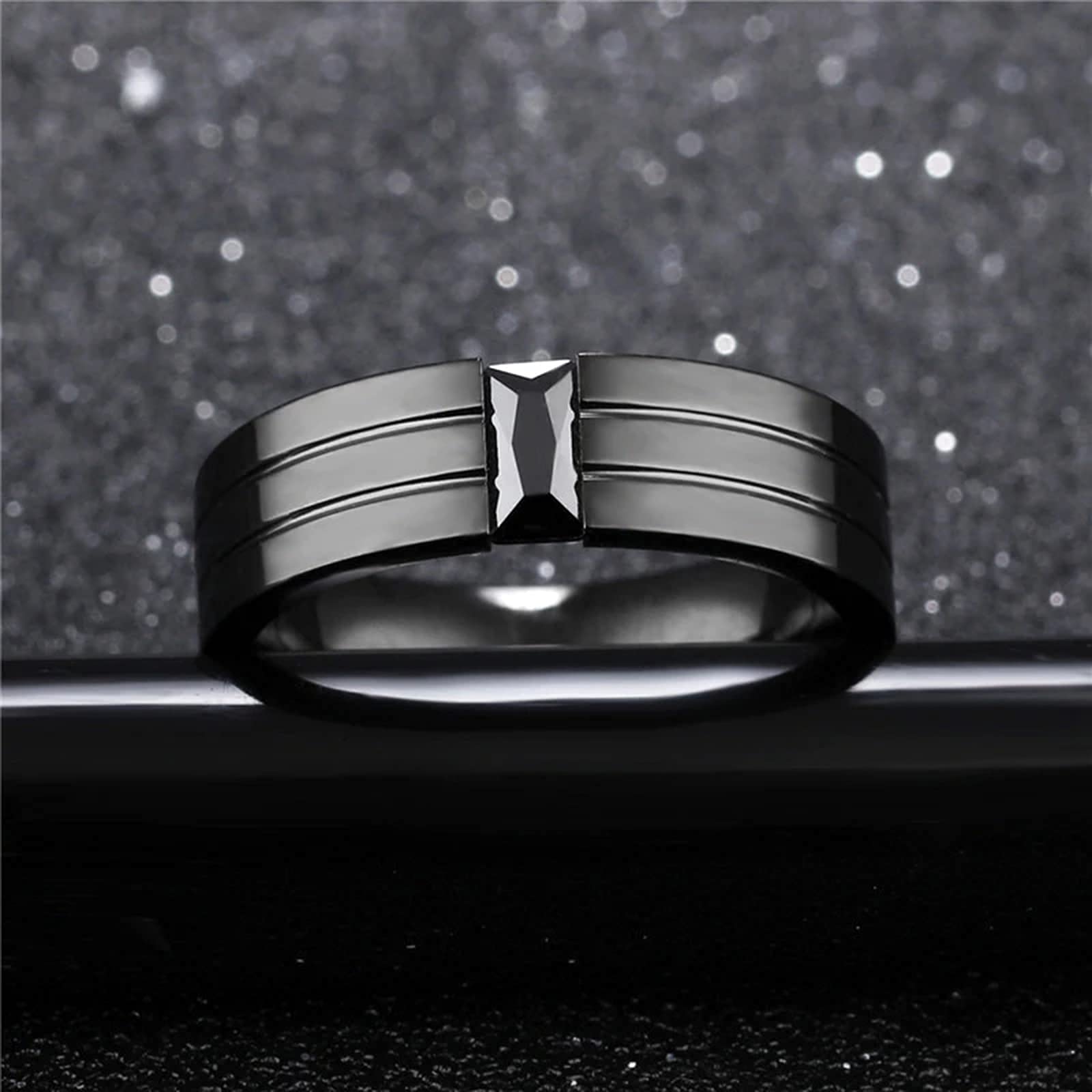 Ring für Männer, Punk, cool, schlicht, schwarzer CZ-Stein, Edelstahl, Ehering, Verlobungsring