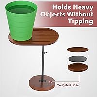 Vista 5 de NiHome Mesa giratoria de bambú para reposabrazos para sofá con base estable gruesa, mesa auxiliar de bandeja de TV de altura ajustable con rotación