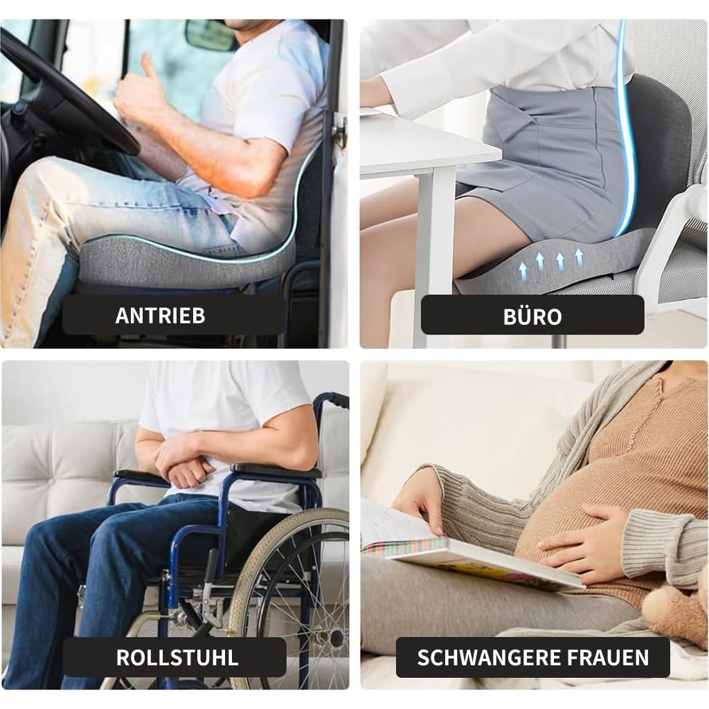 Cuscino ortopedico con schienale [supporto laterale e comfort] Cuscino per sedia da ufficio e auto, ergonomico, cuscino per coccige, cuscino per sedia, anello per alleviare il coccige